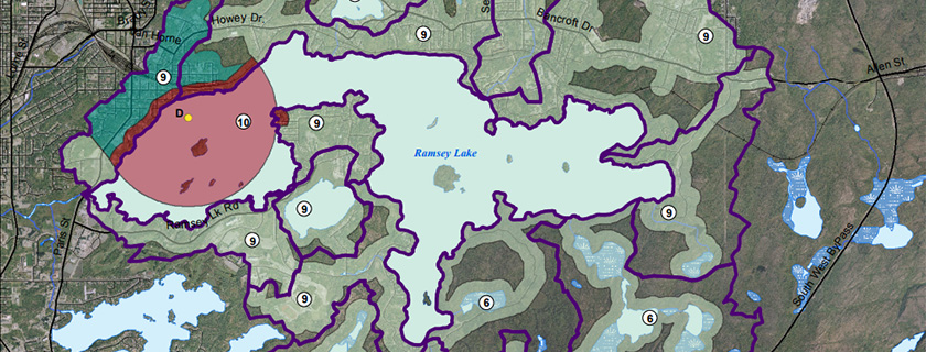 Carte du bassin versant du lac Ramsey.