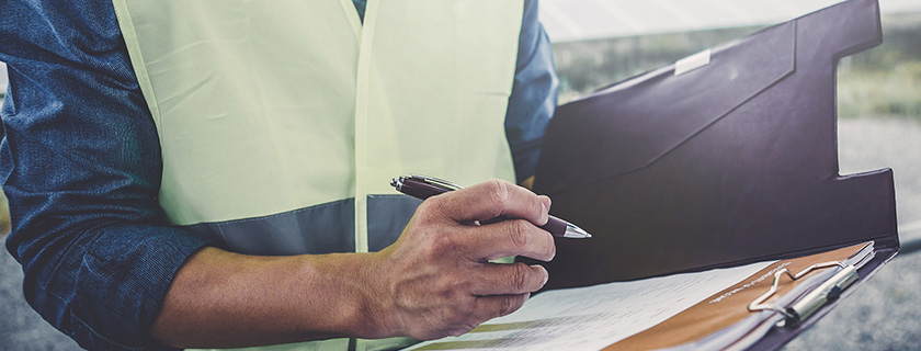 Un inspecteur enregistrant des observations dans un carnet.