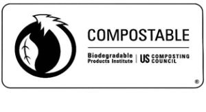 Un symbole des sacs certifiés compostables.