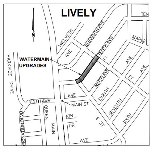 Carte : améliorations de la conduite principale sur la 10e Avenue (Lively)